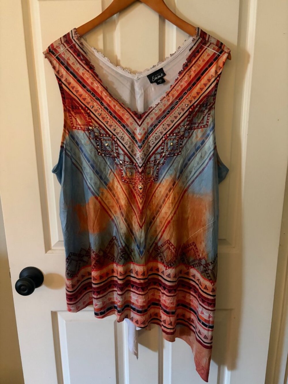Woman's Simply Emma Asymmetrical Embellished Tank Top V-Neckline Size 2X